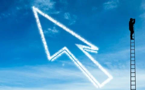 Composite image of white arrow in the sky Ilustración de archivo
