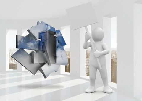Composite image of white character holding placard Ilustración de archivo
