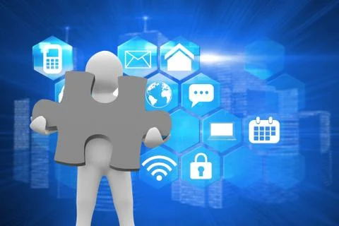 Composite image of white character holding jigsaw piece Stock Illustration
