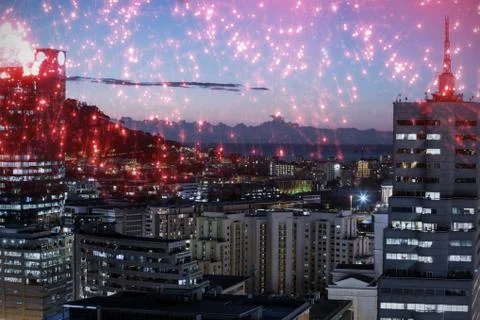 Composite image of white fireworks exploding on black background Stock Photos