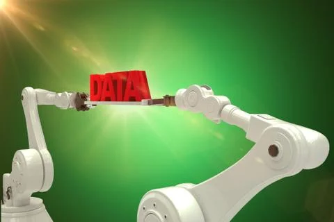 Composite image of white robotic hands holding red data message over white Stock Photos