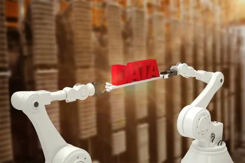 Composite image of white robotic hands holding red data message Stock Photos