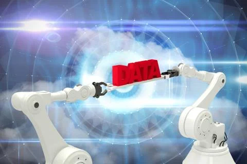 Composite image of white robotic hands holding red data message 写真素材