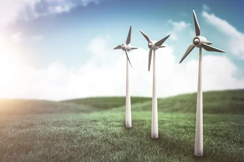 Composite image of wind turbines against white screen 3d イラスト素材