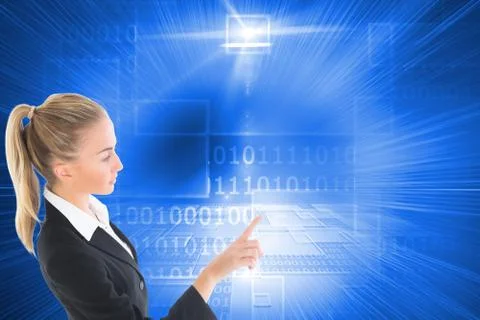 Composite image of woman pointing somewhere 스톡 일러스트