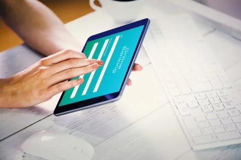 Composite image of woman using tablet at work Stock Illustration
