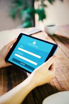 Composite image of woman using tablet pc Stock Illustration