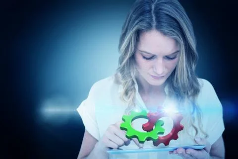 Composite image of woman using tablet pc Stock Illustration
