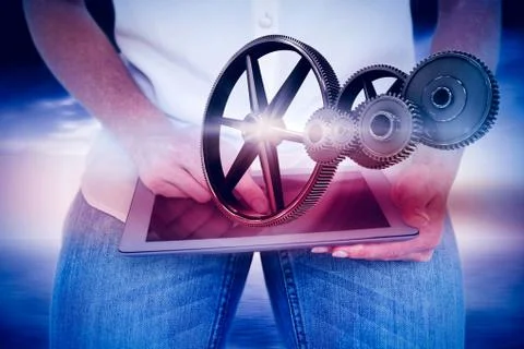 Composite image of woman using tablet pc Stock Illustration