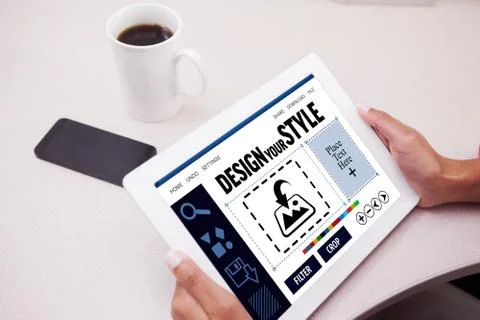 Composite image of woman using tablet pc Stock Photos