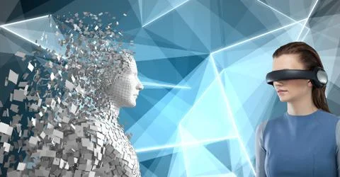 Composite image of woman using virtual reality 3d Stock Photos