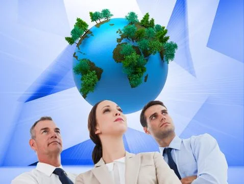 Composite image of work team posing together looking away 스톡 일러스트