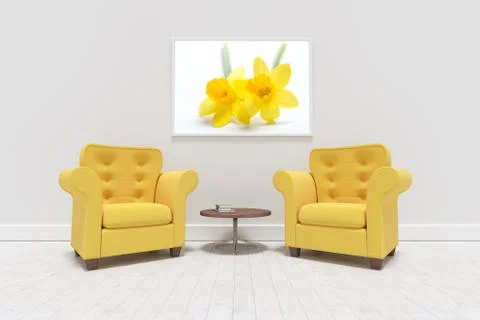 Composite image of yellow armchairs against blank picture frame Stock Illustration