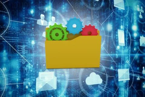 Composite image of yellow folder with gears 스톡 일러스트