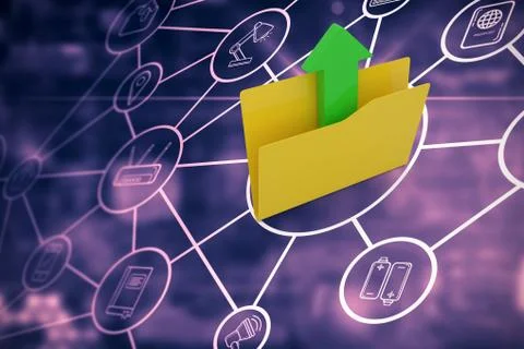 Composite image of yellow folder with uploading arrow symbol Illustrazione stock