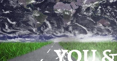 Composite image of you text over pathway through grass field against copy space Fotos de archivo