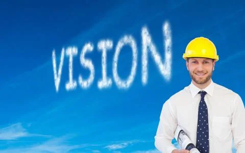 Composite image of young architect posing Ilustración de archivo