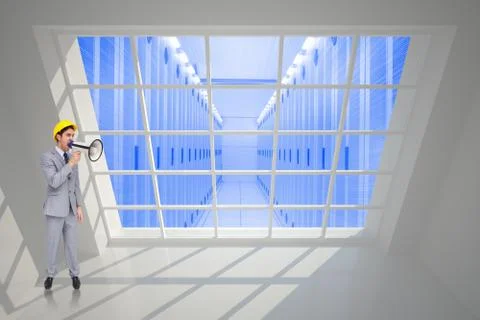 Composite image of young architect yelling with a megaphone Stock Illustration