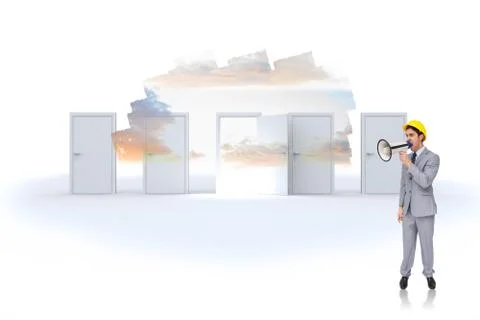 Composite image of young architect yelling with a megaphone イラスト素材