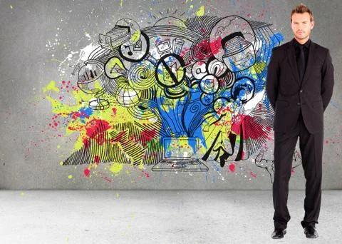 Composite image of young businessman looking at the camera 스톡 일러스트