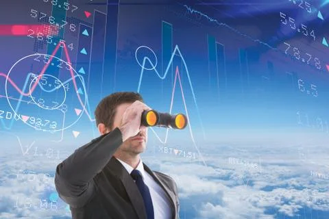 Composite image of young businessman looking through binoculars Stock Illustration