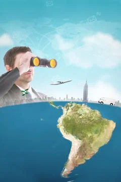 Composite image of young businessman looking through binoculars Stock Illustration