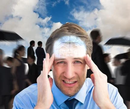 Composite image of young businessman with severe headache 스톡 일러스트