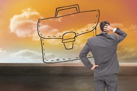 Composite image of young businessman standing back to camera scratching his head Stock Illustration