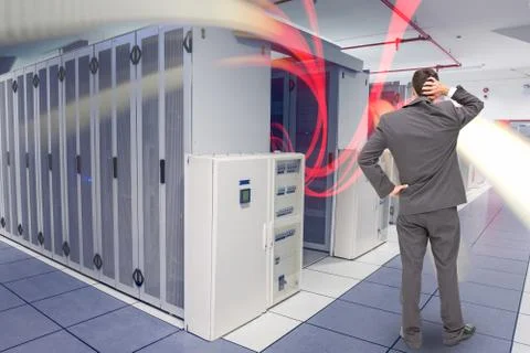 Composite image of young businessman standing back to camera scratching his head Stock Illustration