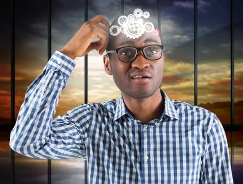 Composite image of young businessman thinking scratching head Stock Illustration