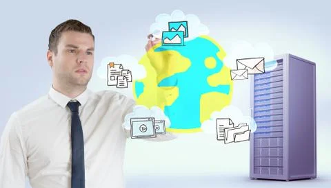 Composite image of young businessman writing with marker Stock Illustration