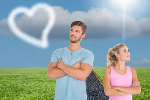 Composite image of young couple posing with arms crossed Stock Illustration