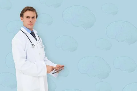Composite image of young doctor using tablet pc Stock Illustration
