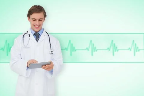 Composite image of young doctor using tablet pc Stock Illustration