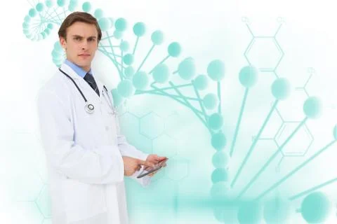 Composite image of young doctor using tablet pc Stock Illustration
