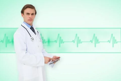 Composite image of young doctor using tablet pc Stock Illustration