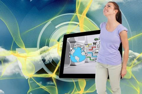 Composite image of young female looking up 스톡 일러스트