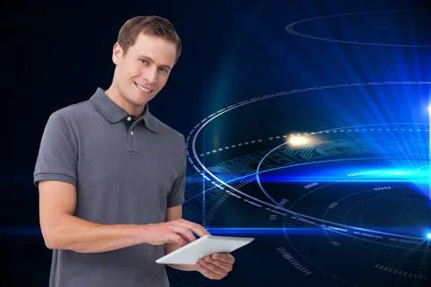 Composite image of young man with tablet computer Illustration