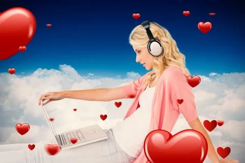 Composite image of young pretty student using laptop Stock Illustration