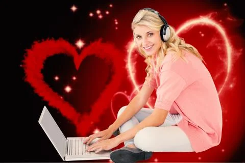 Composite image of young pretty student using laptop Stock Illustration