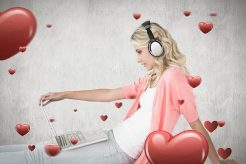 Composite image of young pretty student using laptop Stock Illustration