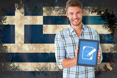 Composite image of young student showing tablet pc Stock Illustration