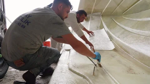 Composite Layup in Boat Manufacturing Workshop, Izmir, Turkey - 19 NOV 2025 Stock Footage 323180154