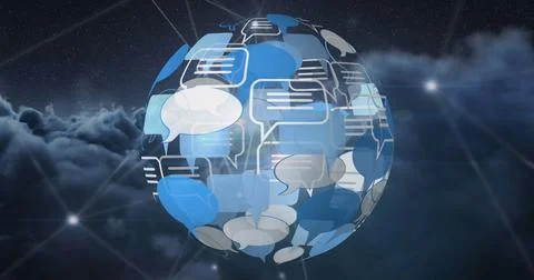 Composite of message icons forming globe and dots connected with lines over Stock Illustration