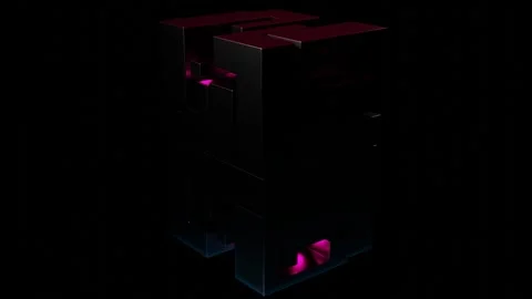 Composite metal abstract rectangular design rotates on black background. looping Stock Footage 258273430