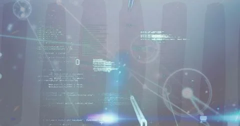 Composite of networks of connections and data processing Stock Illustration