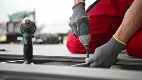 Composite Patio Deck Floor Installation Close Up Stock Footage 221567746