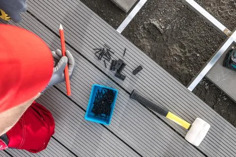 Composite Patio Deck Installation Stock Photos