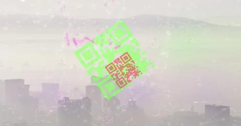 Composite of qr code, digital data processing with network of connections over Illustrazione stock