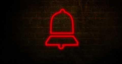 Composite of red illuminated digital notification bell icon against grunge wall Stock Photos